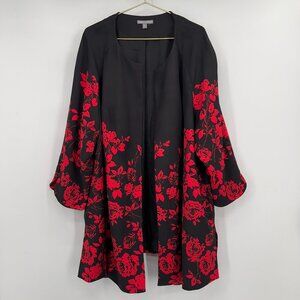 Jessica London Plus Women’s Black/Red Floral Open Front Longline Jacket  28W